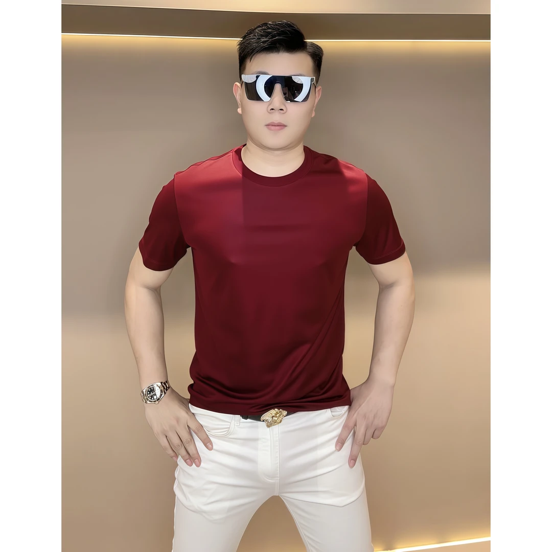 2025高品质新款纯色时尚百搭弹力修身男士短袖T恤W26058