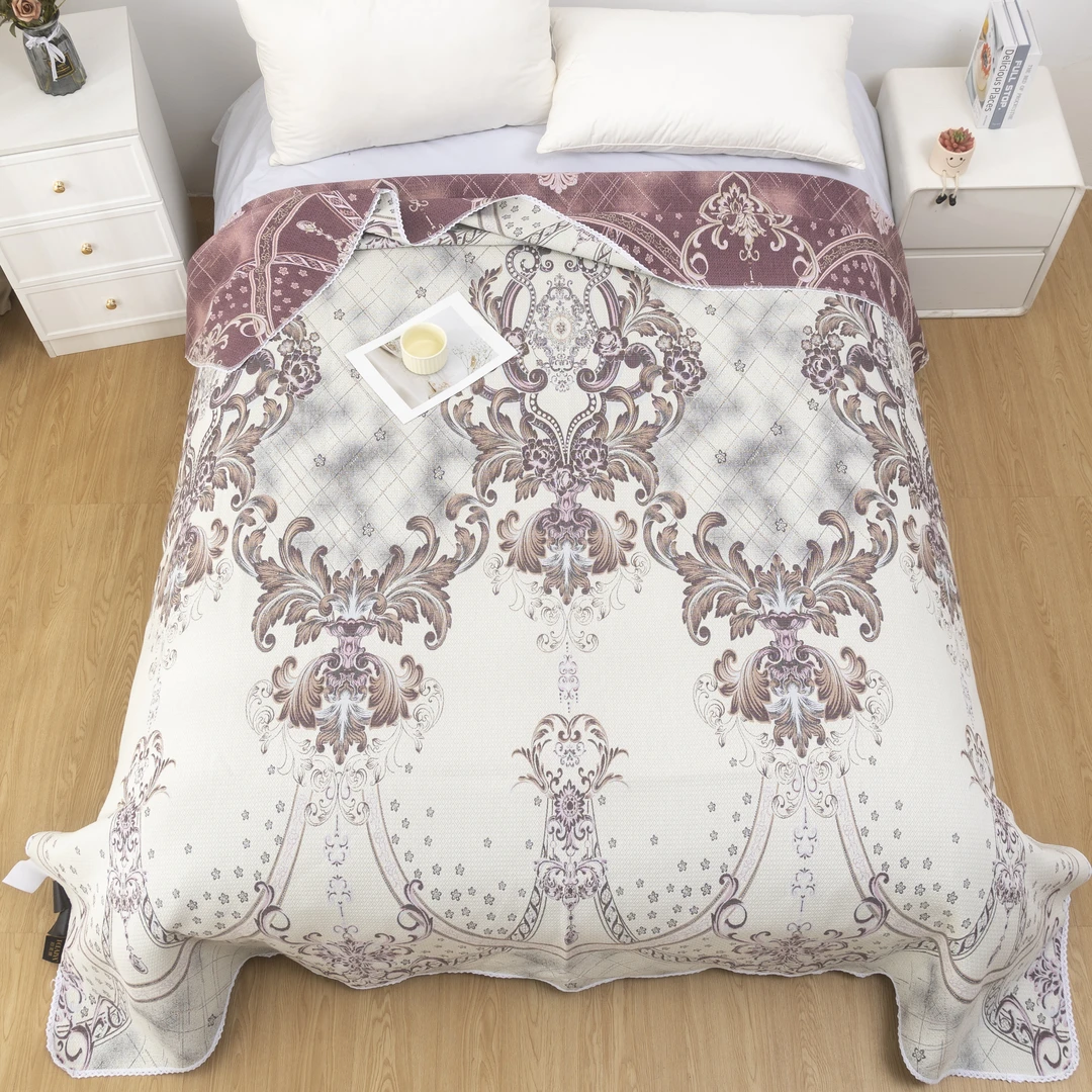 【欧洛繁花】2.3M*2.5M高端A类柔软亲肤透气机洗四季用棉麻软席床盖