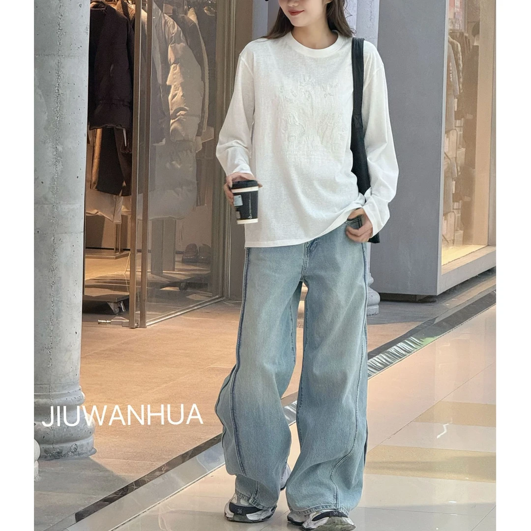 九畹花镰刀牛仔裤