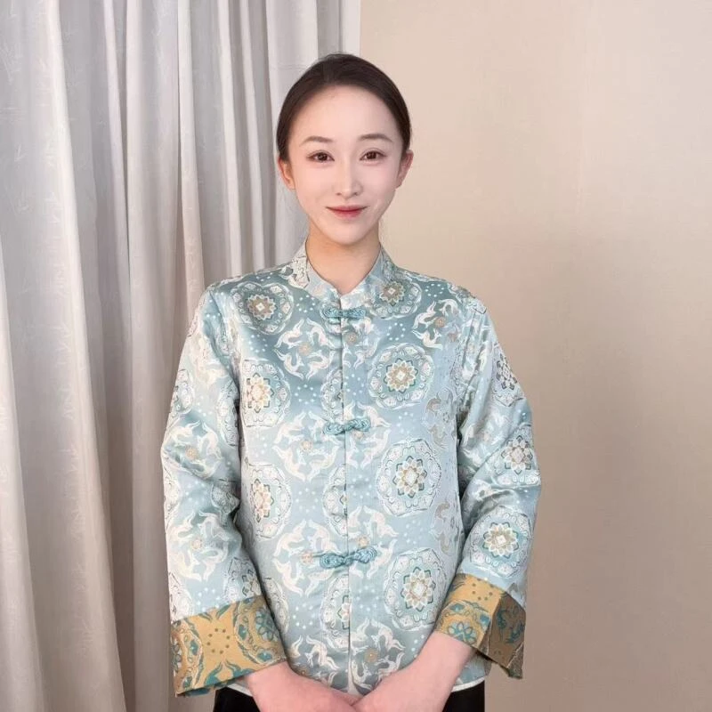 【宝花奔鹿】2025新款国风双面穿新中式宋锦织金外套YL-11