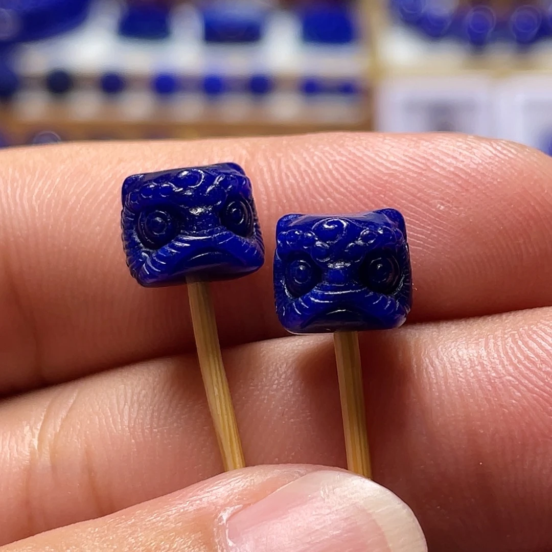 未镶嵌青金石精工全品醒狮对珠10mm