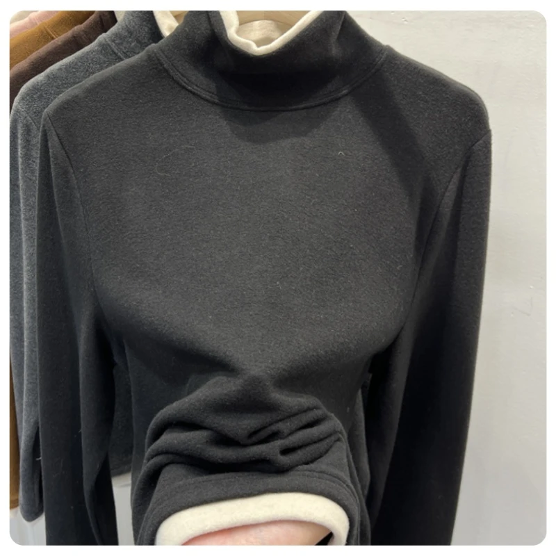 保暖打底衫上衣女2024冬季新款拼接假两件时尚休闲显瘦气质上衣女