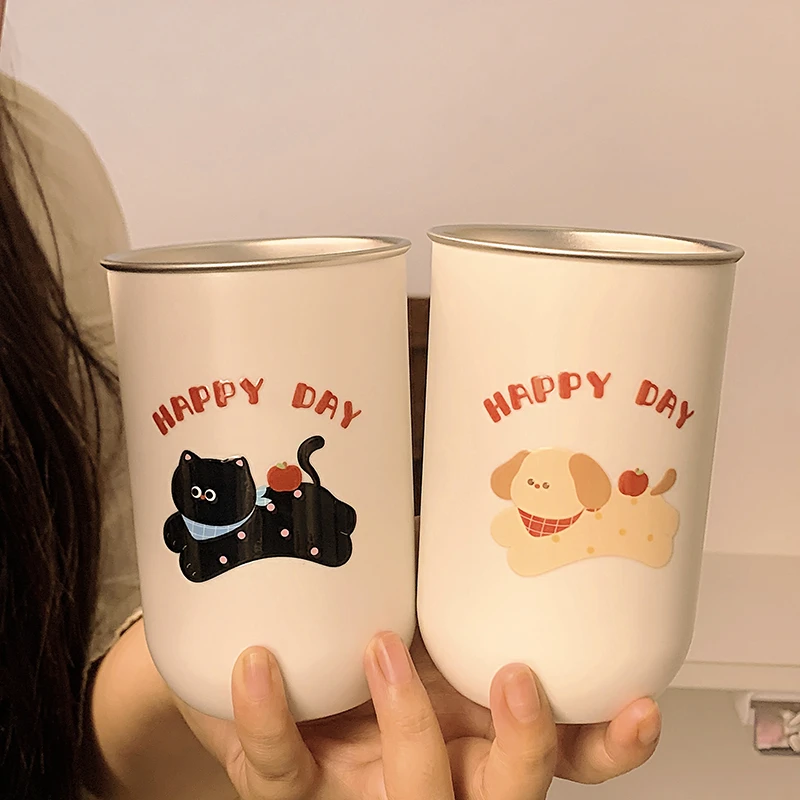卡通跳跃小猫不锈钢漱口杯304加厚不锈钢儿童学生宿舍浴室牙刷杯