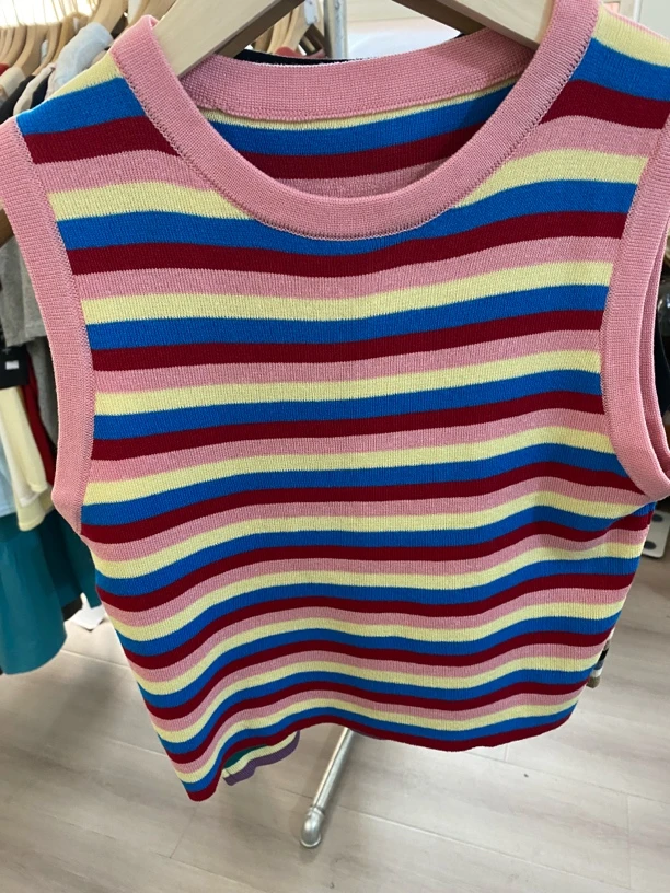 670白色条纹针织背心