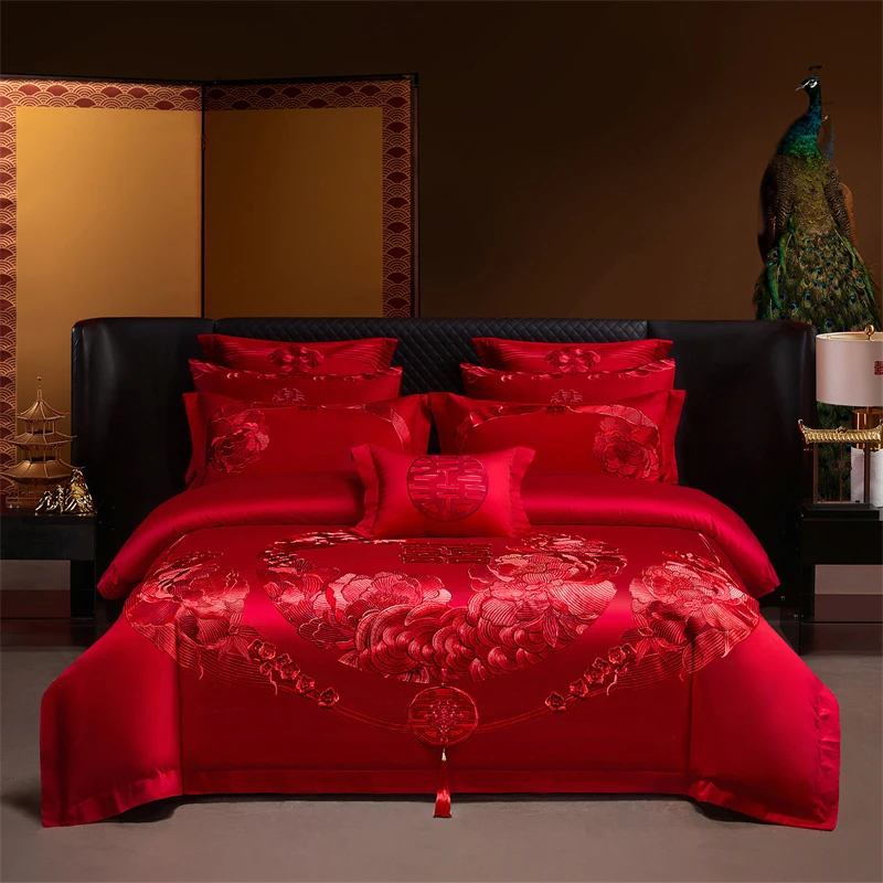 纯棉婚庆优质长绒棉(如花似玉）喜床盖款婚床四件套