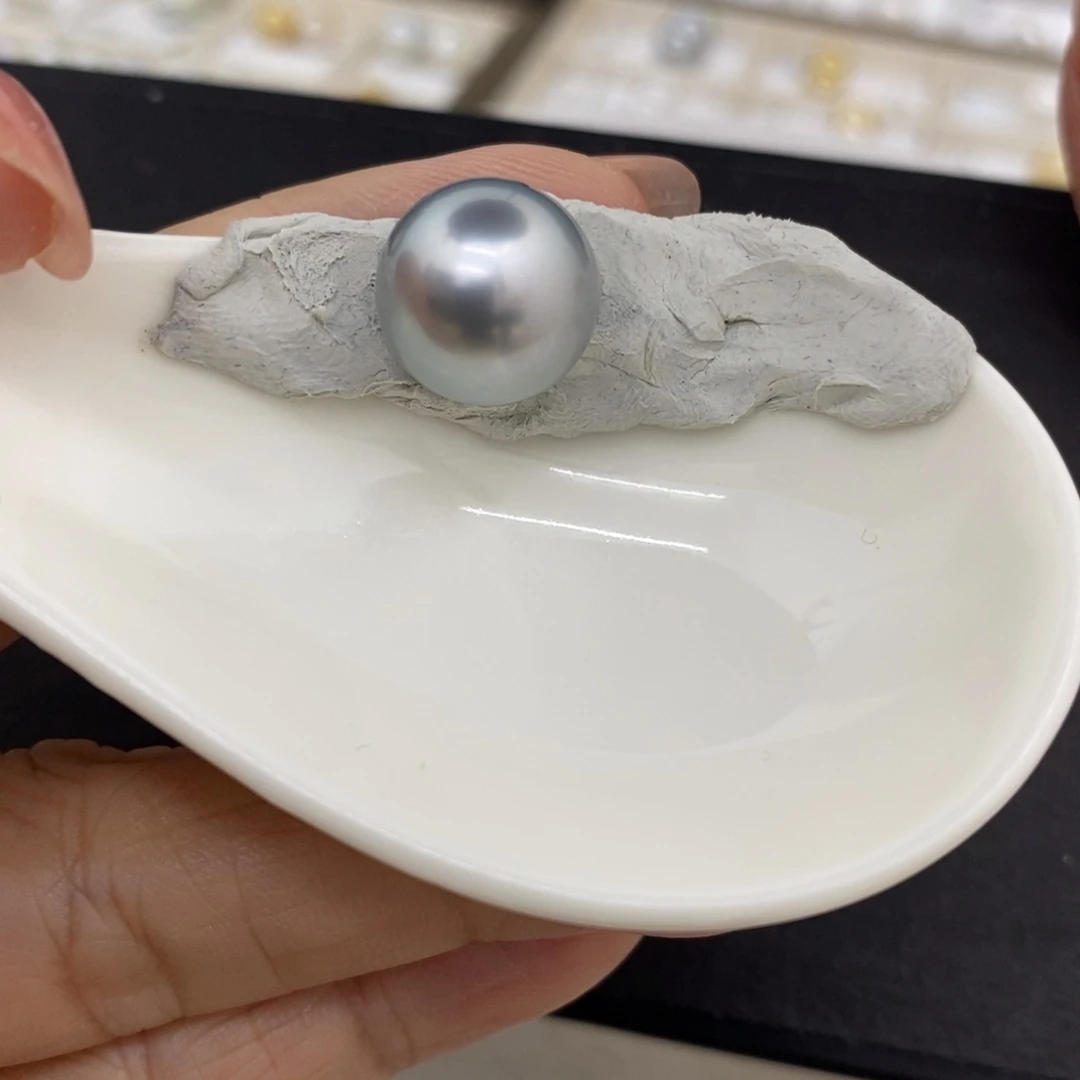 海水珍珠裸珠未镶嵌大溪地铂金灰12-13