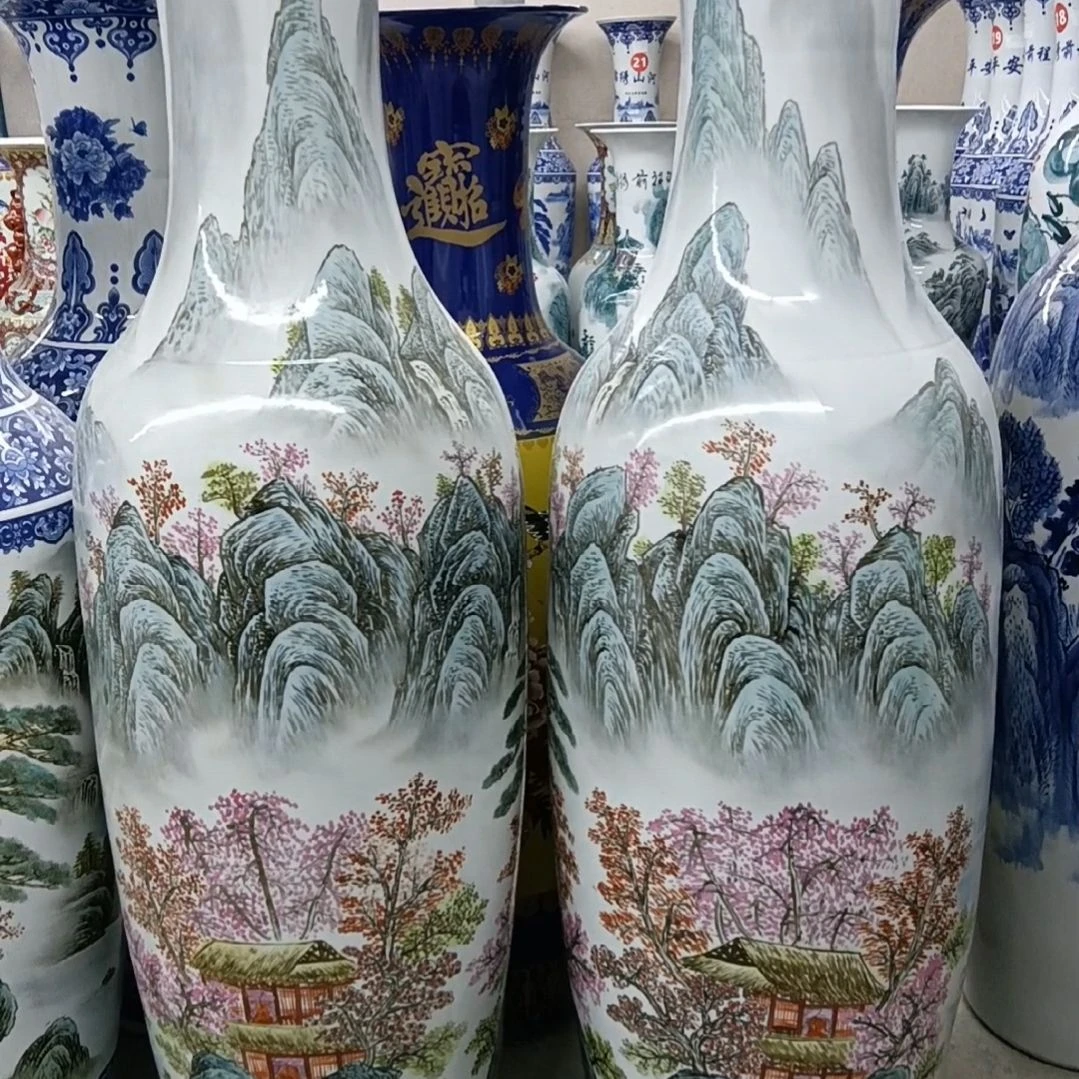 瓶男**？景德镇陶瓷落地大花瓶手绘粉彩源远流长1.4米一对