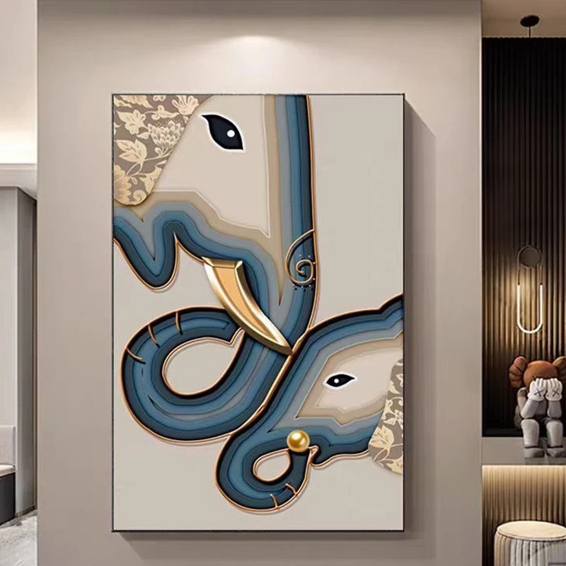 入户竖版大象挂画走廊2025大气玄关装饰画过道墙面上轻奢挂画