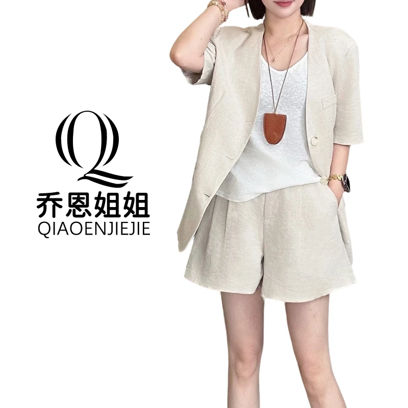 短袖西装女夏季新款气质休闲设计感薄款短袖西装短袖短裤套装女