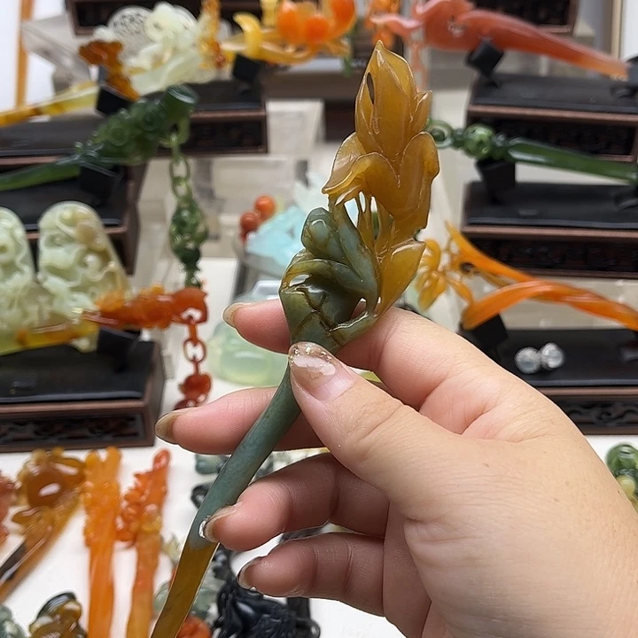 蛇纹石玉岫玉发簪未镶嵌