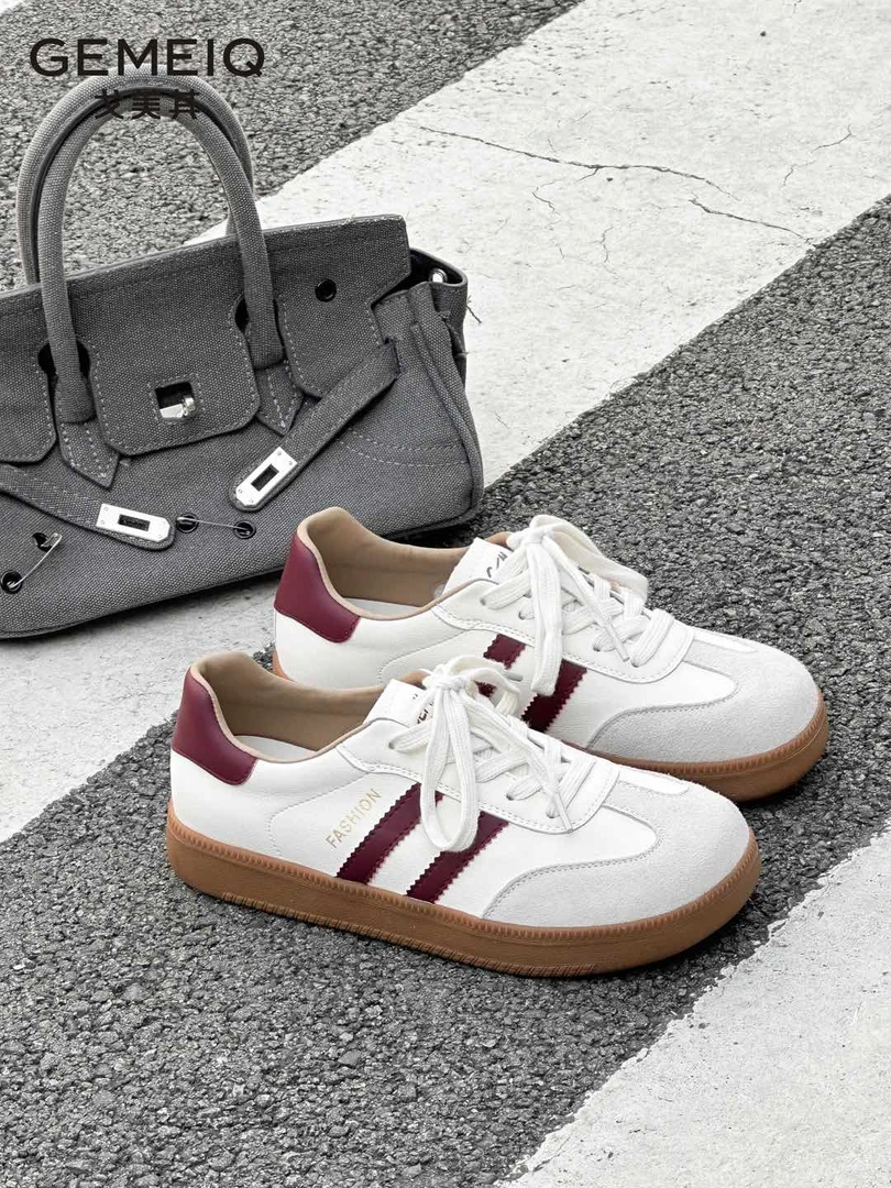 戈美其2025年春款新款时尚德训鞋真皮软底复古系带平底35201278