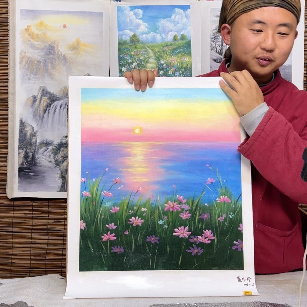 油画行路人小院绘画作品竞拍