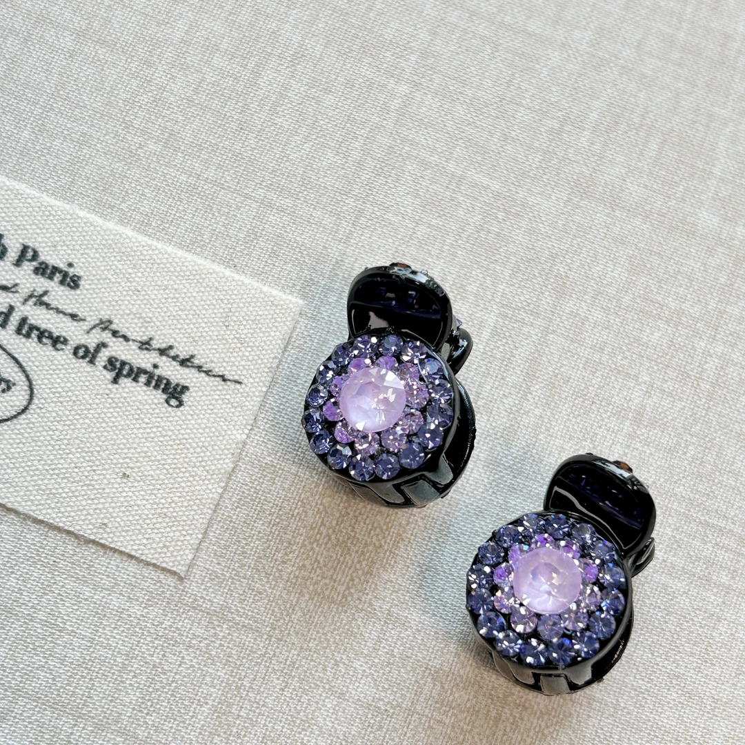 韩国博主同款轻奢气质玫百搭红色小圆饼水钻迷你抓夹简约彩色紫色