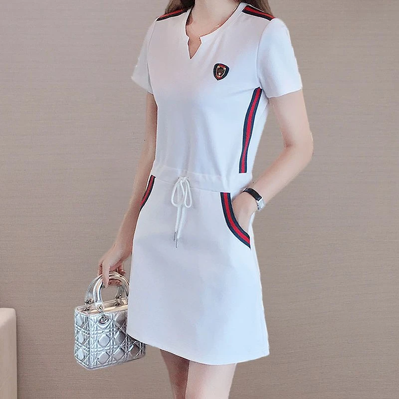 2025高档时尚新款夏季胖mm显瘦直筒连衣裙洋气减龄长短袖休闲裙05