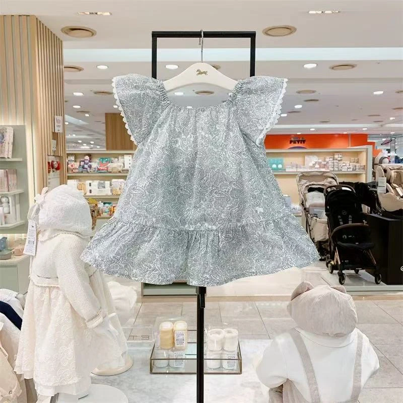 韩单  小马25夏季女童宝宝纯棉腰果花短袖连衣裙+安全裤两件套