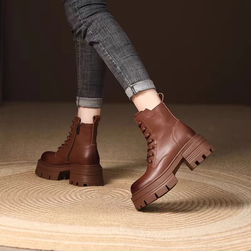 秋冬新款复古厚底马丁靴子女百搭时尚粗跟英伦风靴子18F06