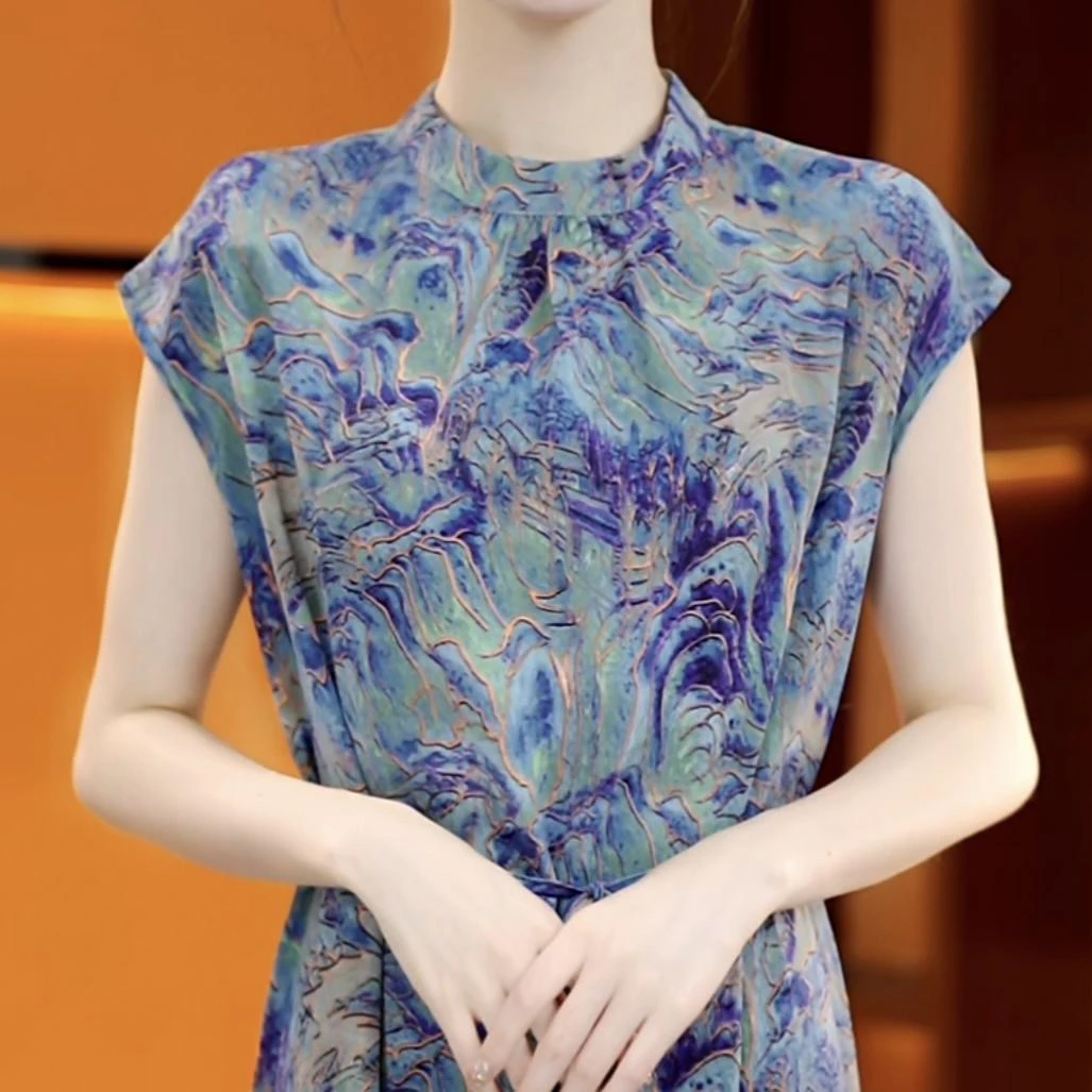 杭州原版正品2025年夏季新款显白宽松显瘦山水芙蓉连衣裙女