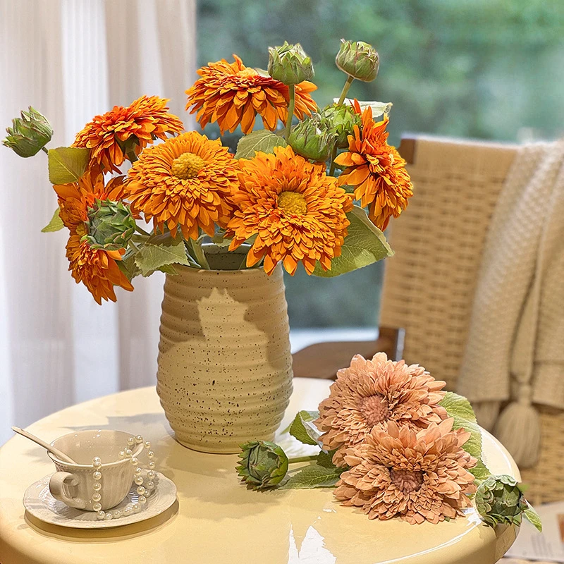 仿真泰迪向日葵家居客厅向日葵花束摆件仿真花摄影插花装饰假花