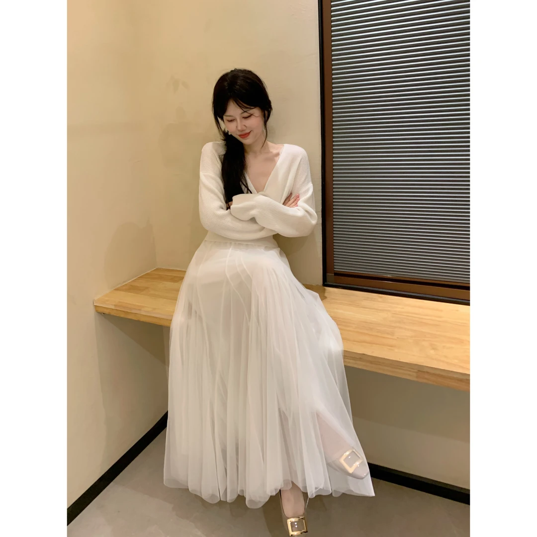 城南边儿【摇曳的裙摆 白色】大摆纱纱裙小仙女美絶秋冬新款