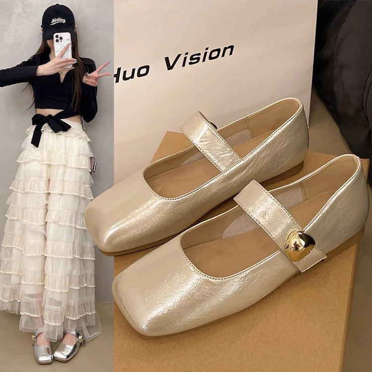 2025年春夏新款韩版复古百搭玛丽珍鞋平底方头一字扣带浅口单鞋女