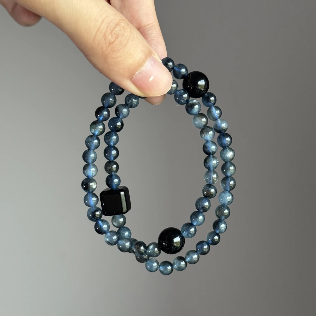 天然海蓝宝石魔鬼蓝手串水系手串手链喜水双圈手串礼品