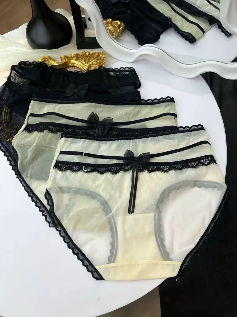 2707 纯欲性感蕾丝边薄款透气速干中腰包臀舒适三角裤女士三条装