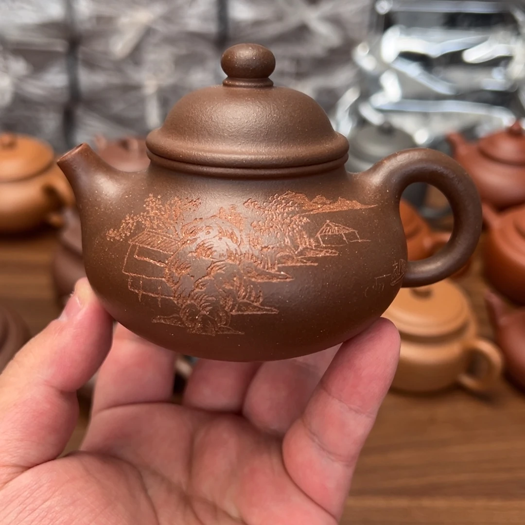 紫砂茶壶山水150cc紫降坡容天