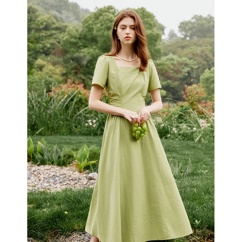 范思蓝恩方领连衣裙收腰24FS12999