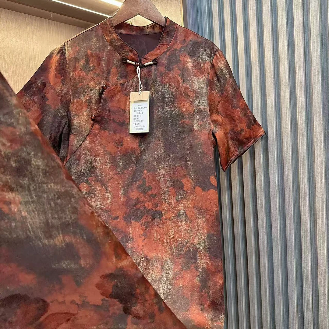 砚秋-立领盘扣短袖旗袍连衣裙