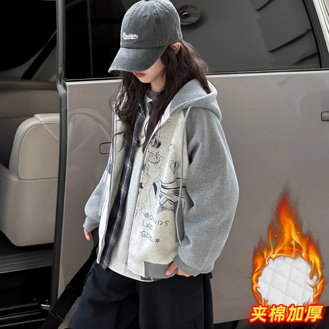 女童秋冬装外套2025新款儿童洋气夹棉上衣女大童冬季加厚保暖棉服