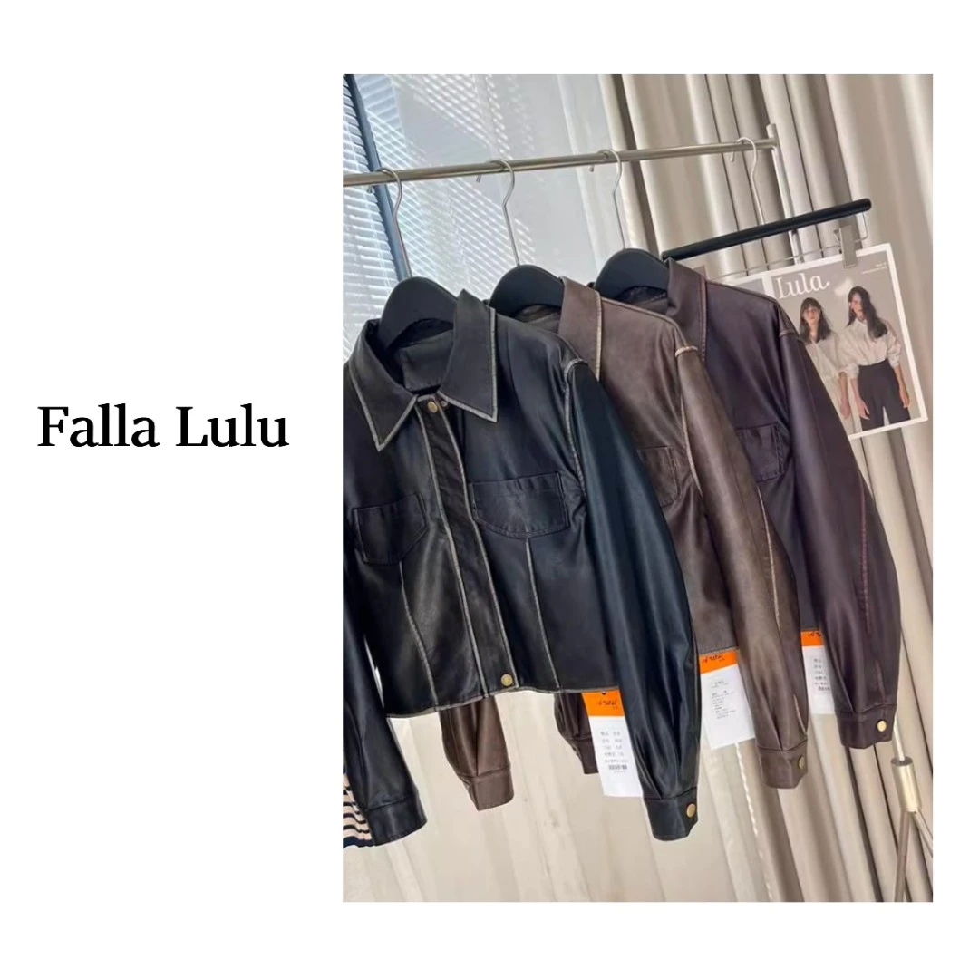 @英子家 / 美拉德短外套 柜面余单复古翻领皮衣夹克  C1998