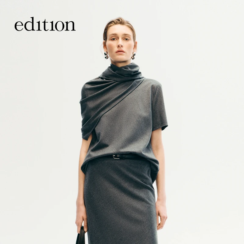 【商场同款】edition2025冬季新款三角巾丝毛短袖T恤#EBE4TOP007