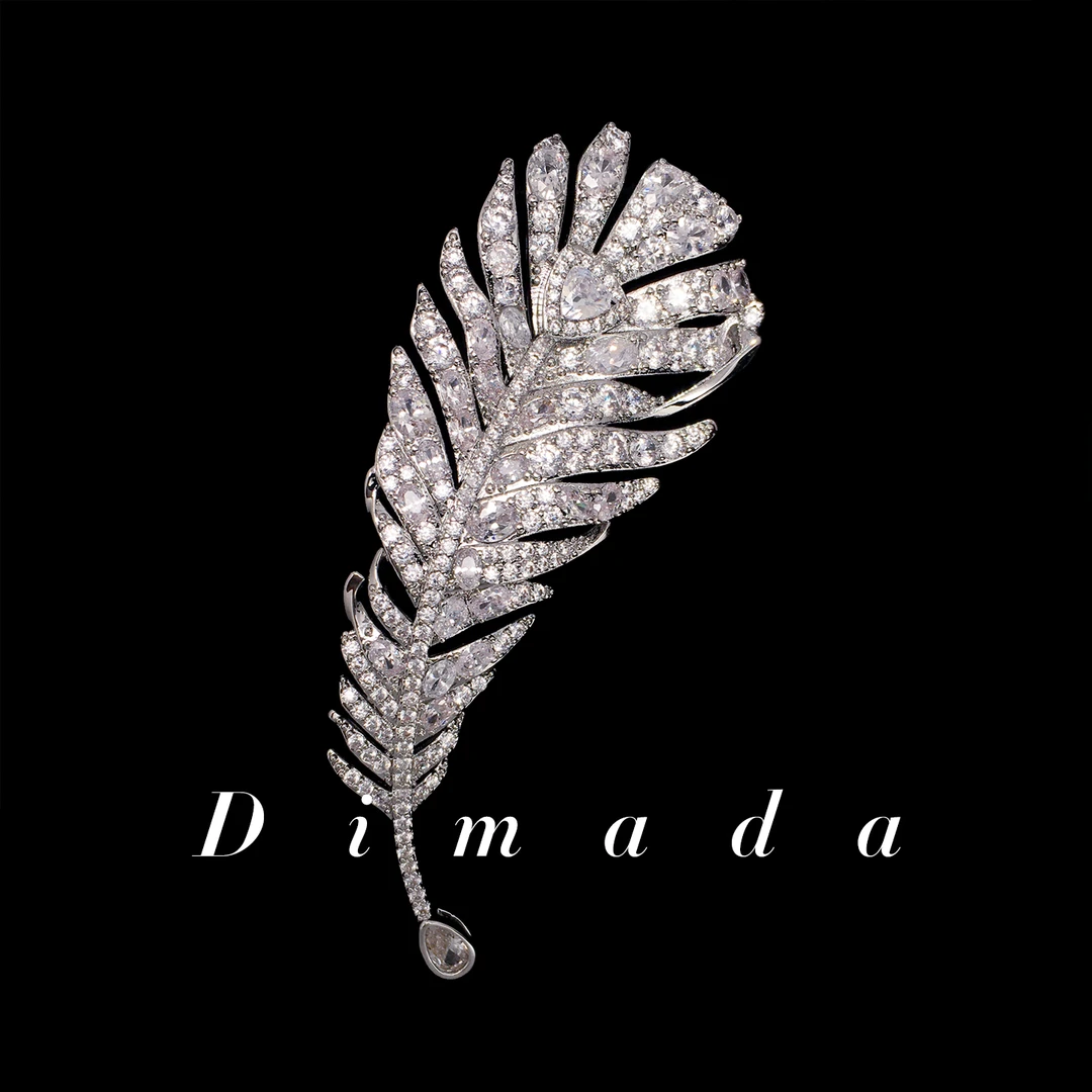 D.M.D/迪曼达 合金胸针 d1337银钻羽毛胸针女奢华西装百搭胸花