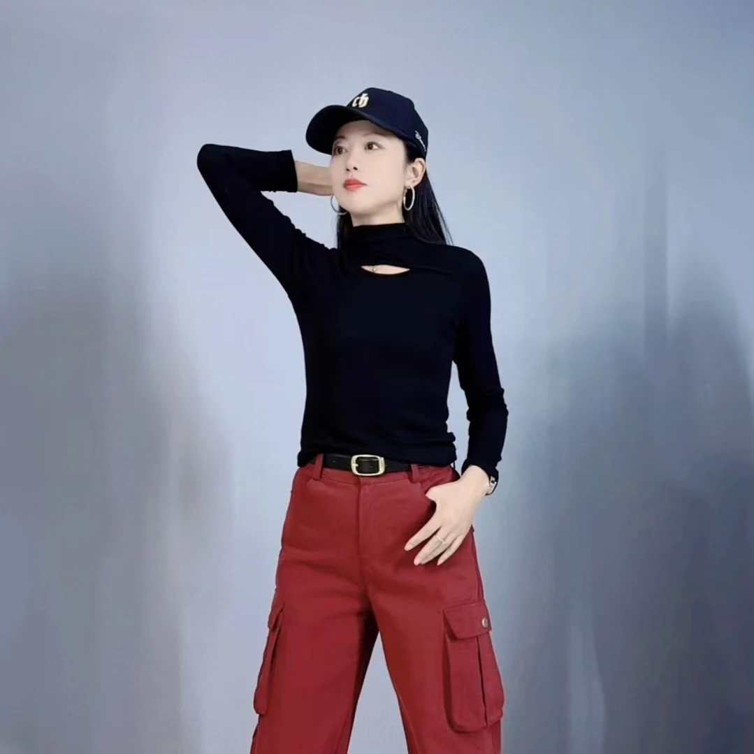 XH7720款秋冬款莼棉螺纹磨毛半高领上衣