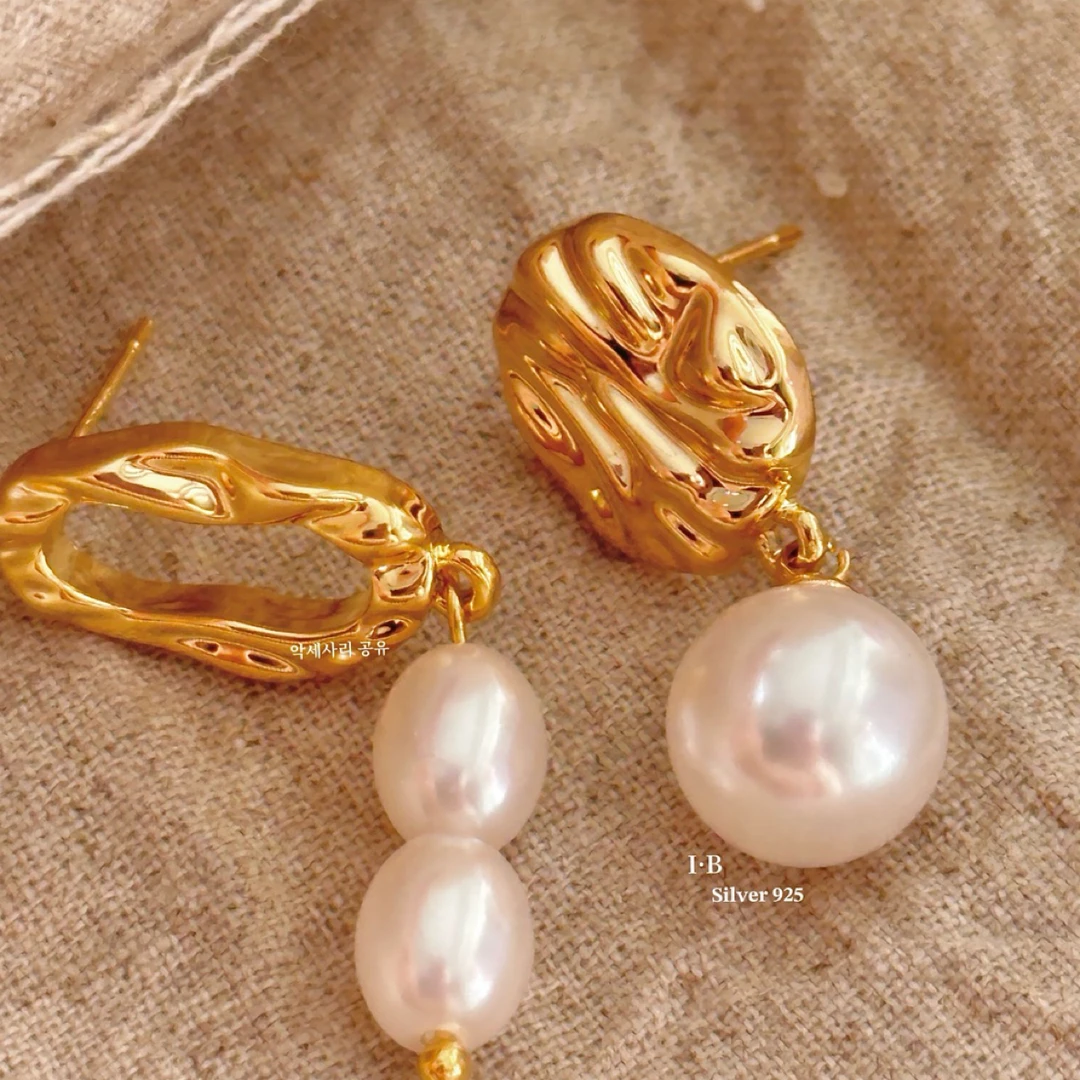 铜合金仿珍珠耳饰 AB款珠珠耳环 金色 27649