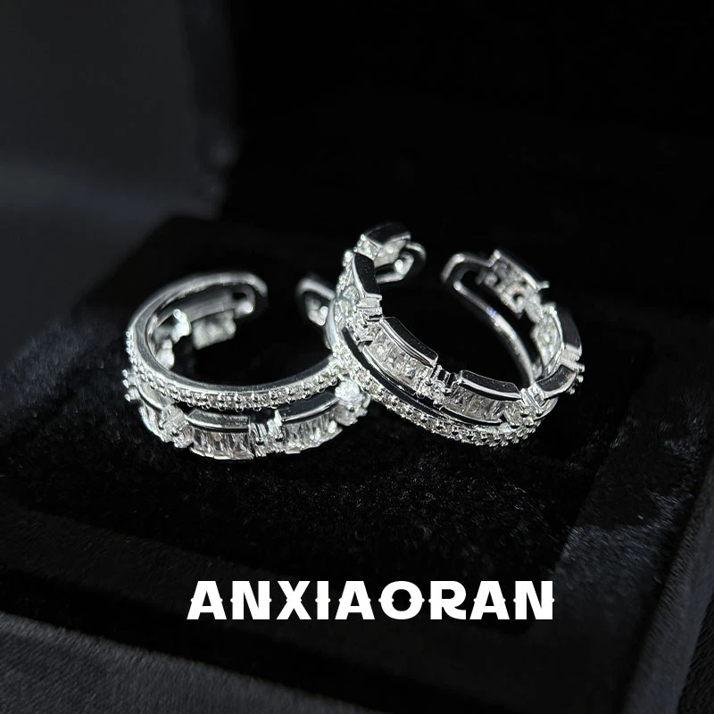 合金锆石戒指 精致双层锆石戒指女设计高级感开口食指戒尾戒指环