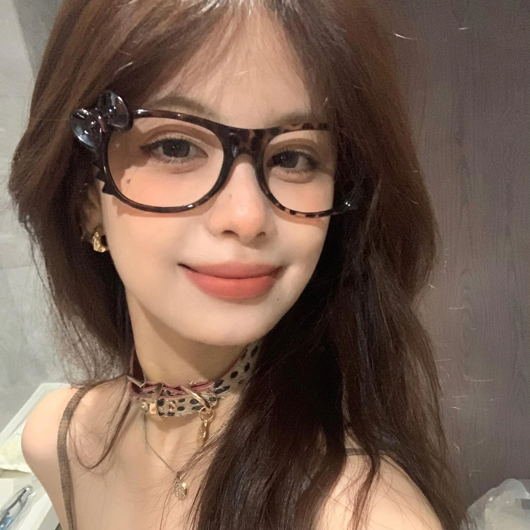 kitty豹纹眼镜框架经典可爱玳瑁色千禧复古y2k亚文化拍照素颜神器