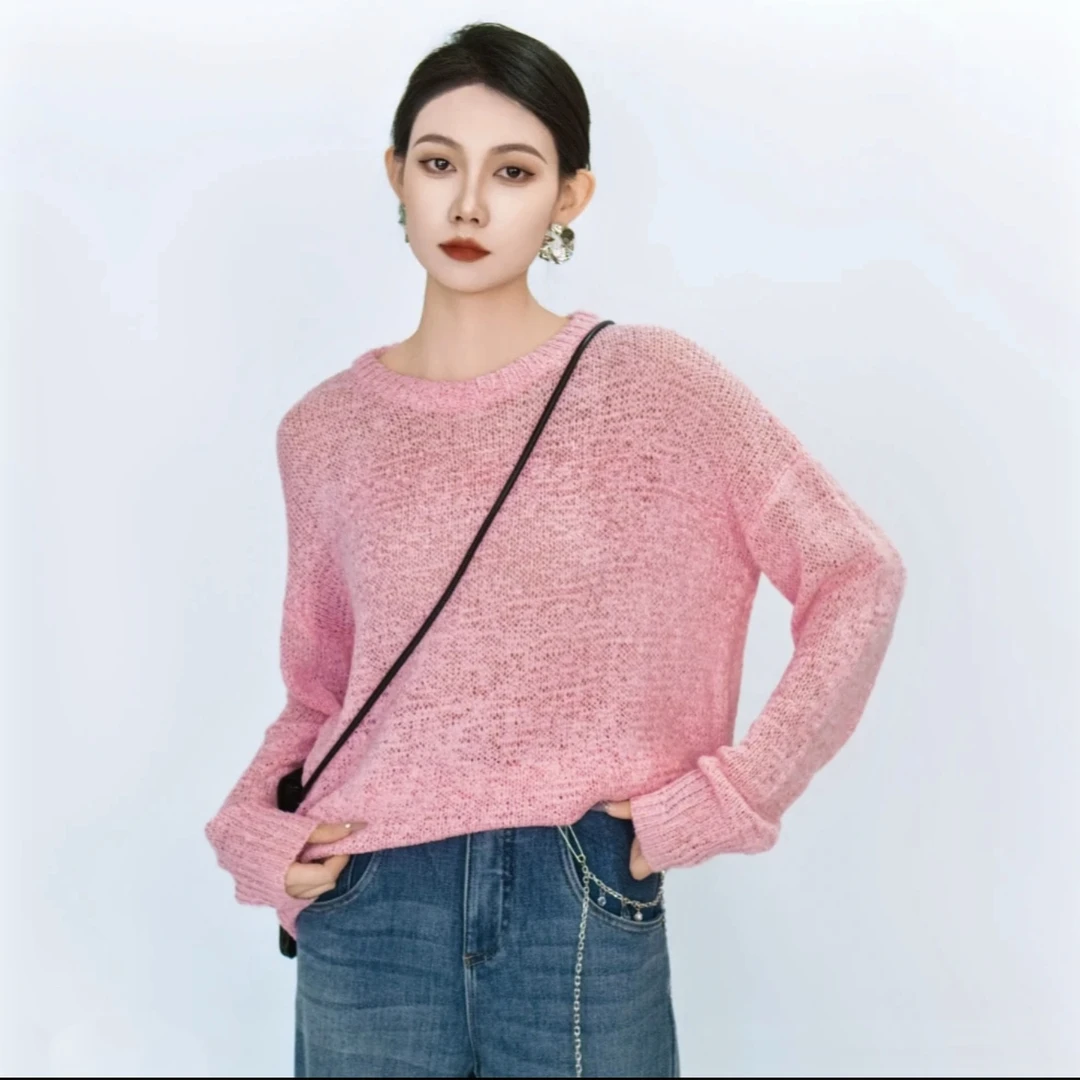 易缔媤/DD73053针织衫长袖时尚镂空圆领套头宽松