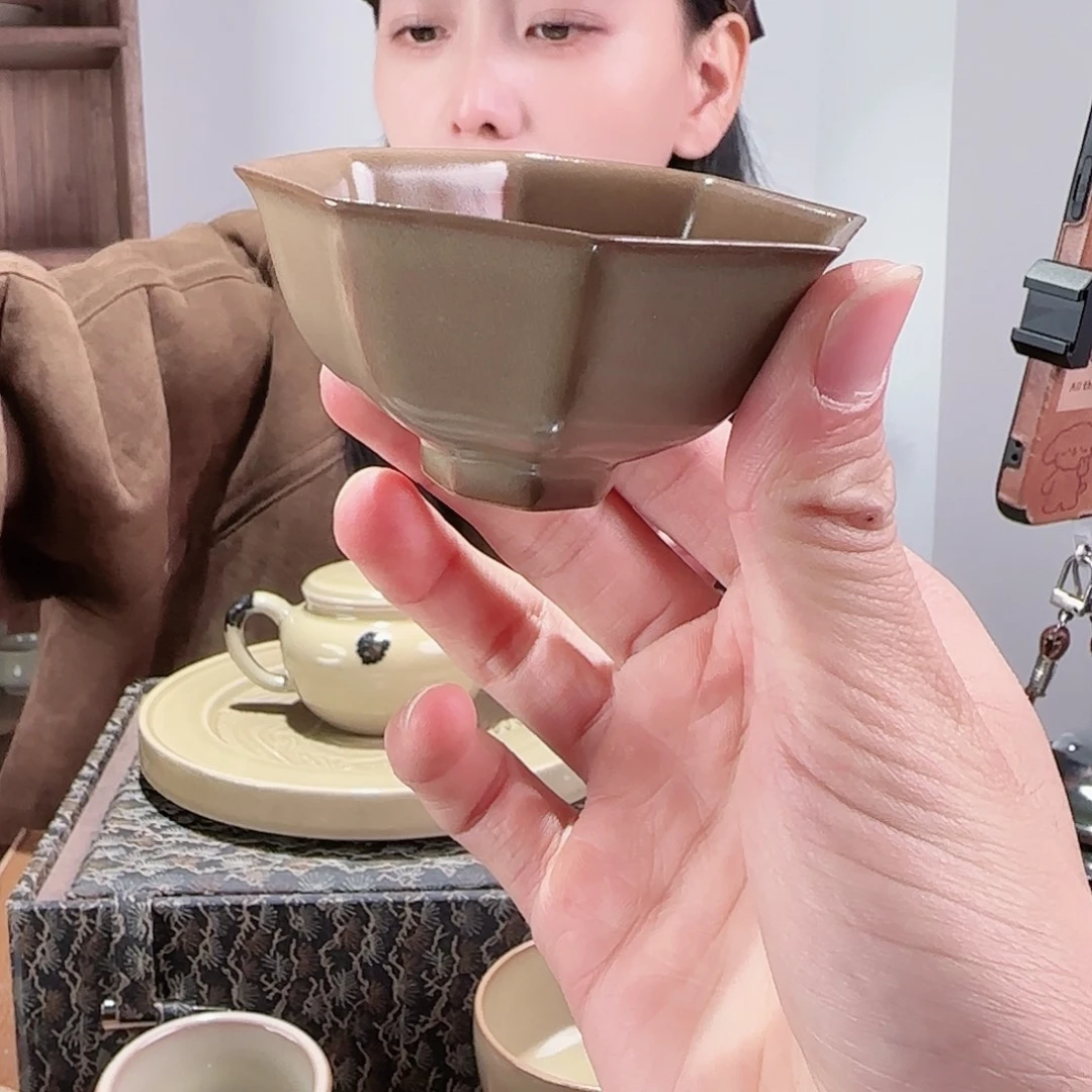 摆件瓷矮八方杯八方来财