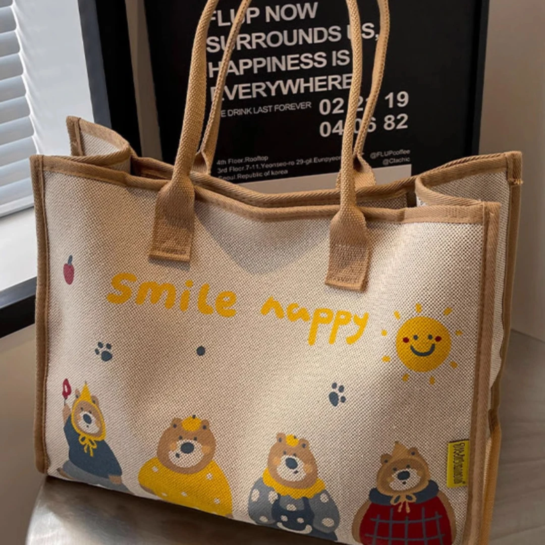 大容量帆布包包女士2025新款休闲手提购物袋单肩通勤包百搭妈咪包