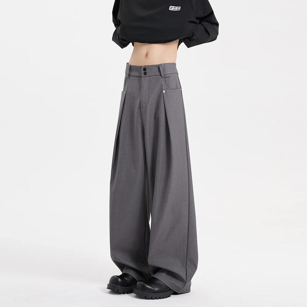 美式复古高级感西装阔腿裤男女宽松设计感街头直筒显瘦百搭休闲裤