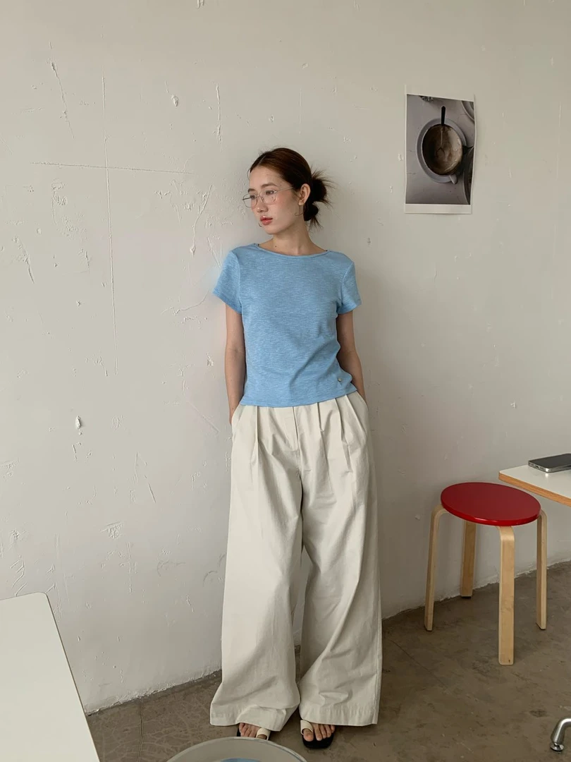 THE MIND（00015#）韩系圆领修身后背设计款短袖