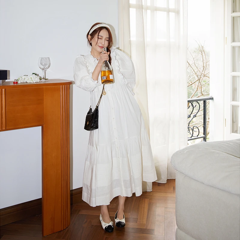 【高定亚麻裙】春装长裙女时尚显瘦仙女白连衣裙QL231007