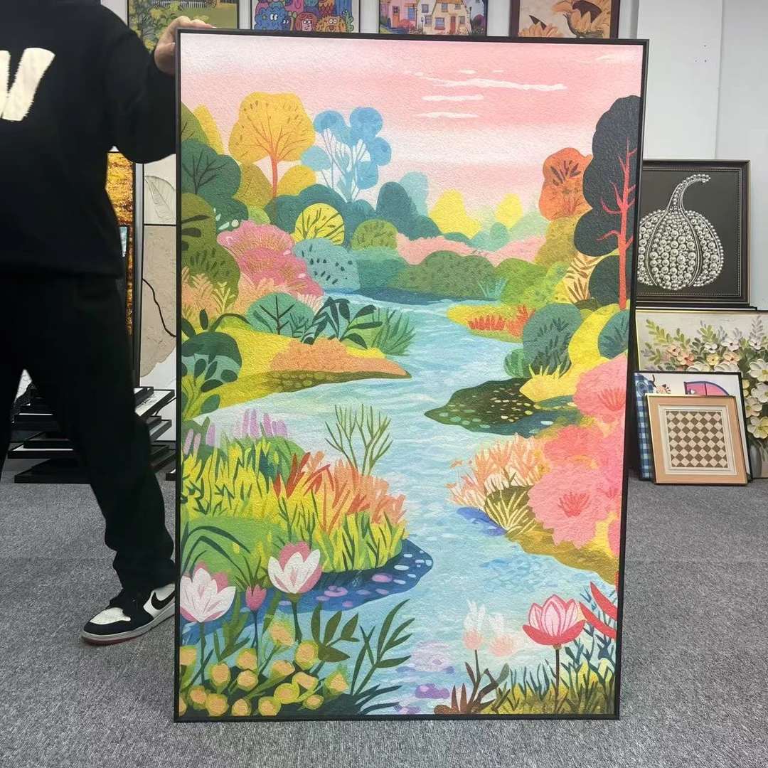 多彩抽象多巴胺河流客厅玄关大幅落地装饰画艺术高级壁画80120