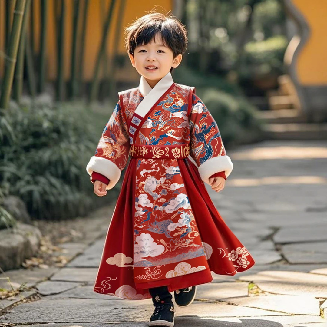 汉服男童2025新款冬装过年服儿童国风古装男孩新中式唐装演出服冬