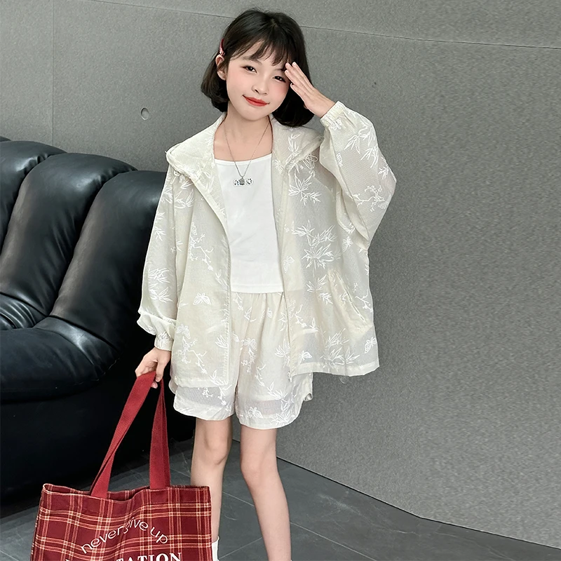 女童夏季套装2025新款洋气时髦防晒衣中大童户外衣服短裤两件套潮