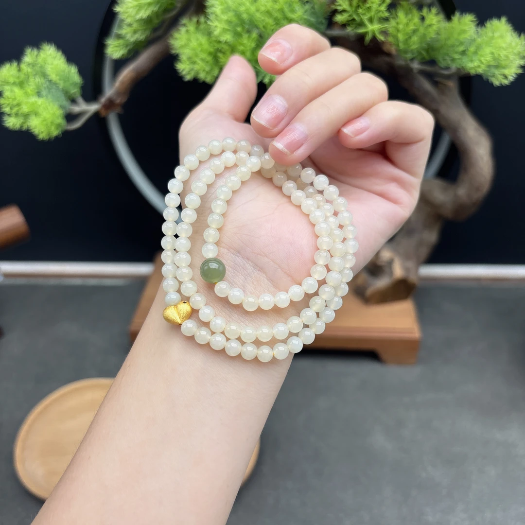 多圈和田玉蜂蜜水5MM搭配屁臀爱心路路通手链配饰手串Y37460