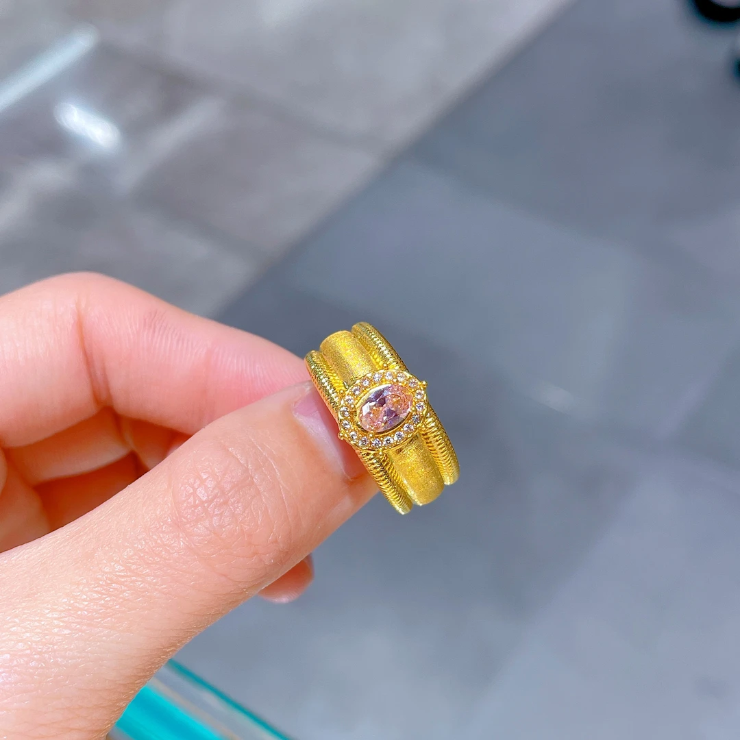 5D硬金足金999鸽子蛋 黄金戒指 粉色