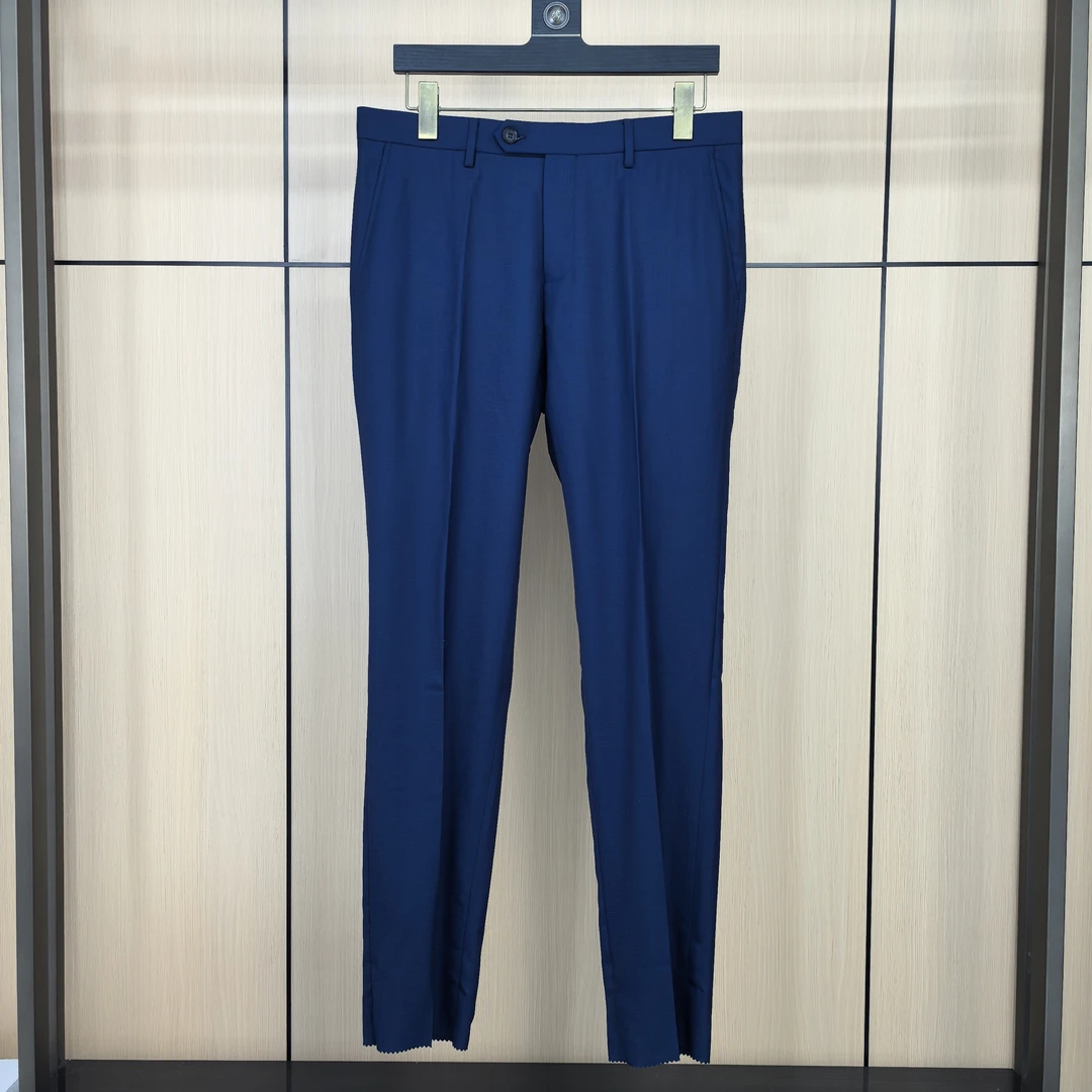 杰家544-靛蓝春夏纯色长裤西裤男裤舒适直筒极简风