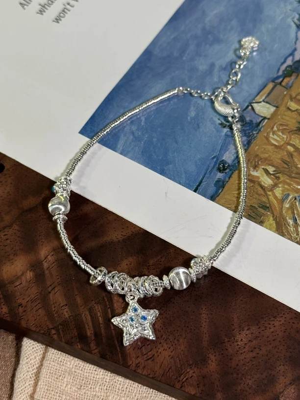 足银手链 足银999许愿星星猫眼珠盘缠手链轻奢时尚小众手工